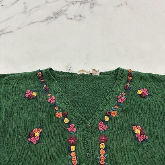 Huntington Ridge Womens Vintge 90s Cardigan Sweater Size L Green Floral Cottage - Picture 2 of 11
